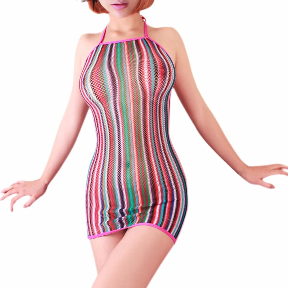 Lisli Women Rainbow Fishnet Babydoll Halter Stretch Chemise lingerie For Women 01E0001-in
