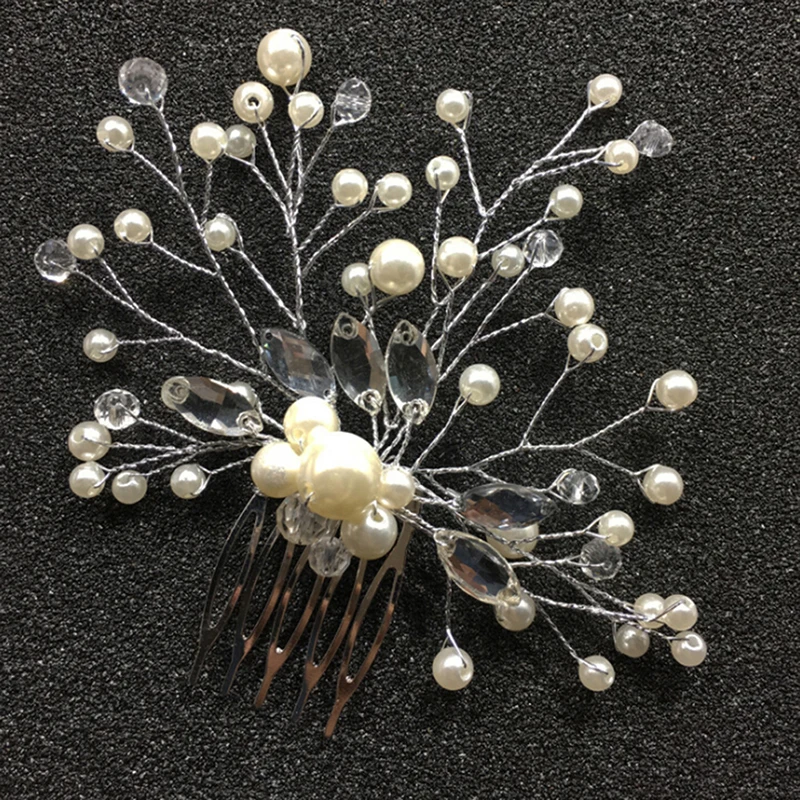 1Pc Bridal Pearl Hair Pins Comb Elegant Flower Crystal Hair Clips Bridesmaid Women Xmas Gift Wedding Hair Jewelry Accessories