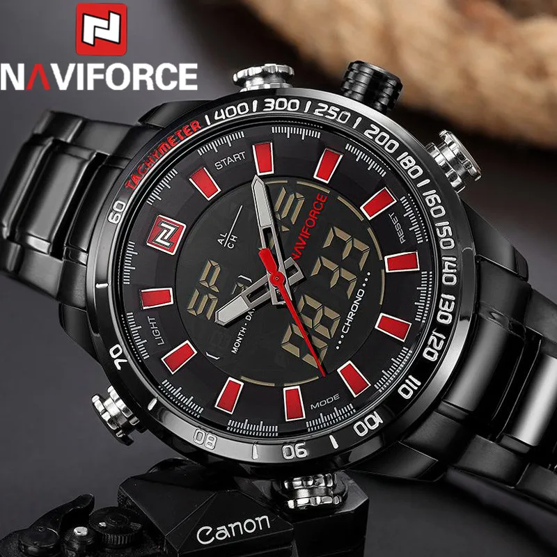 

NAVIFORCE Men Watch Digital Analog Sport Mens Wristwatch Top Brand Luxury Military Stainless Steel LED Quartz Male Clock 9093