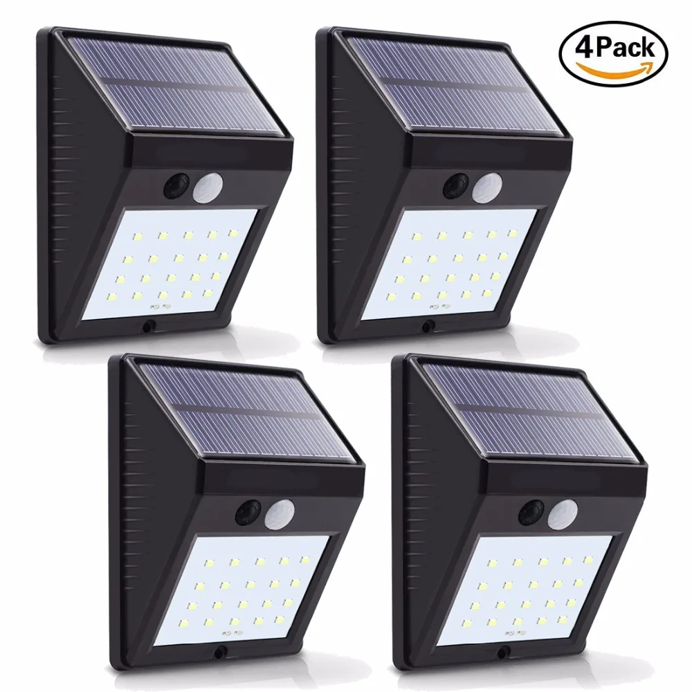 

4Pack LED Solar Lights 20LEDS Night Security Motion Sensor Light Waterproof Outdoor Wall Lighting For Home Garden Patio