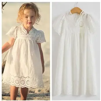 

2018 new summer baby boy girl white cotton dress lace dress casual Princess Dress cotton V baby girl clothes