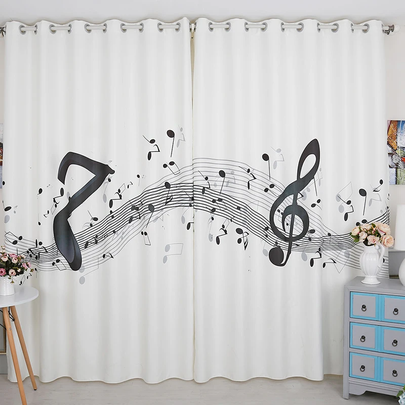 Cortinas 3d Blackout Teclado de Piano Blanco patrón de nota Musical Thicken terciopelo algodón dormitorio decoración cortina para sala de estar