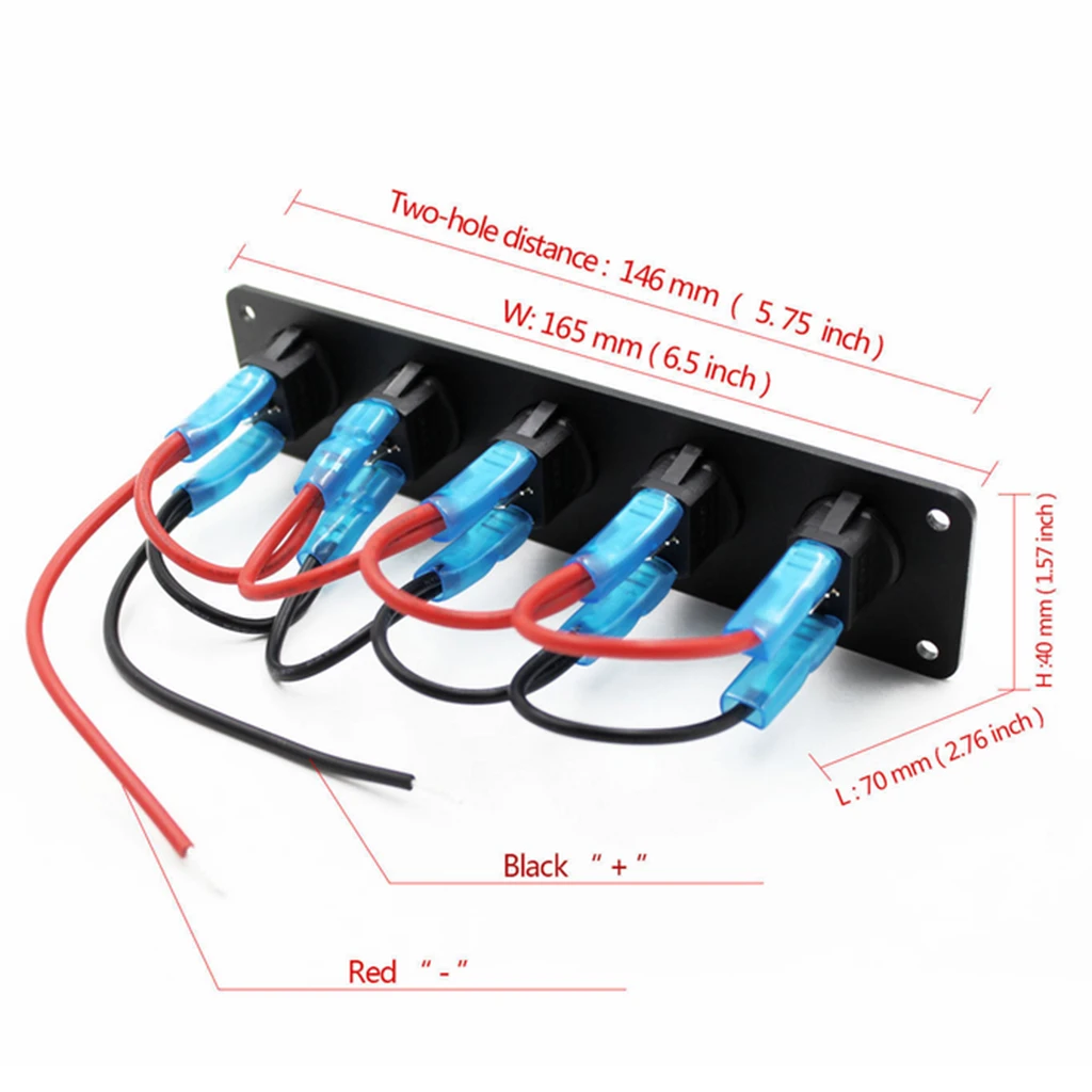  5 Gang ON-OFF Marine Ignition Toggle Rocker Switch Panel Waterproof For RV Car Boat Vehicles Truck Trailer Yacht (Blue LED)