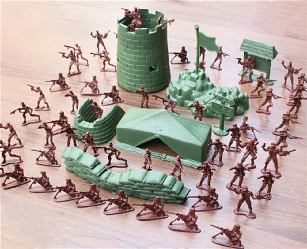100PCS 4CM Army Men Kid Toy Soldiers Military Plastic Figurine Action Figure Green Red Toys
