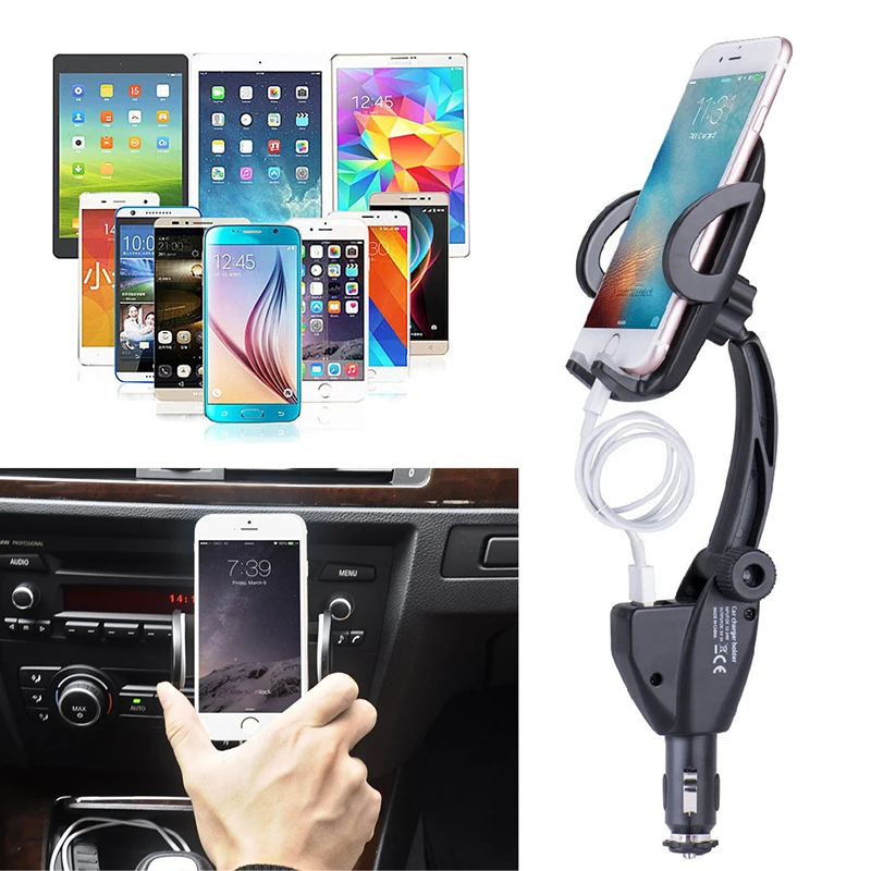 Car USB 2in1 Dual Charger Holder Mount Cigarette Lighter Chargers For