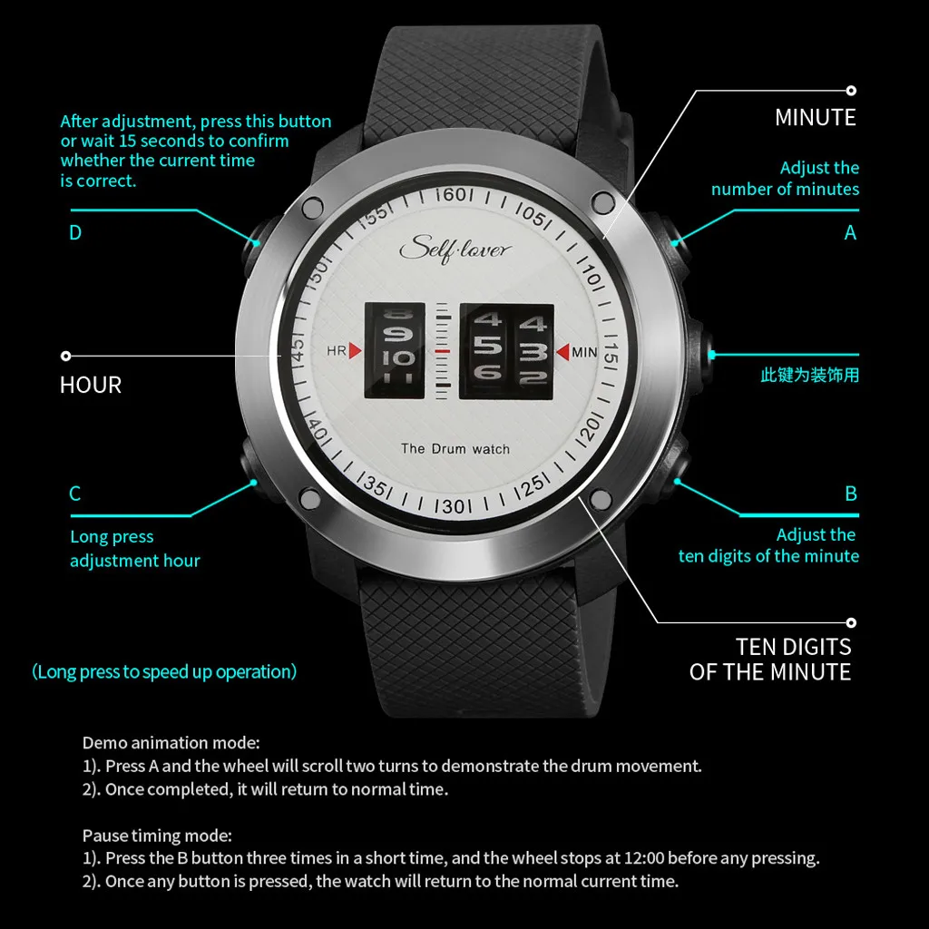Мужские часы с барабаном, потрясающие уникальные часы с резиновым ремешком, спортивные часы, электронные цифровые часы, подарки, мужские наручные часы