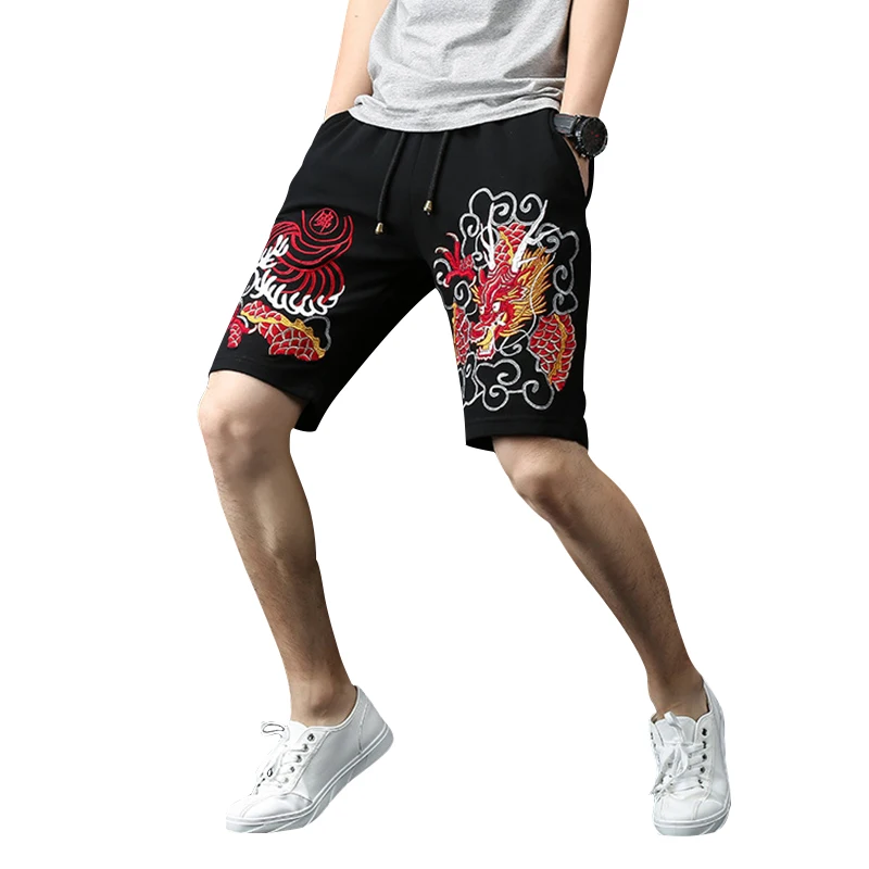 Vantanic бренд Шорты мужской 2018 доска Шорты мужчин Шорты до колен Дракон вышивка в стиле хип-хоп повседневные укороченные штаны Летние FX502