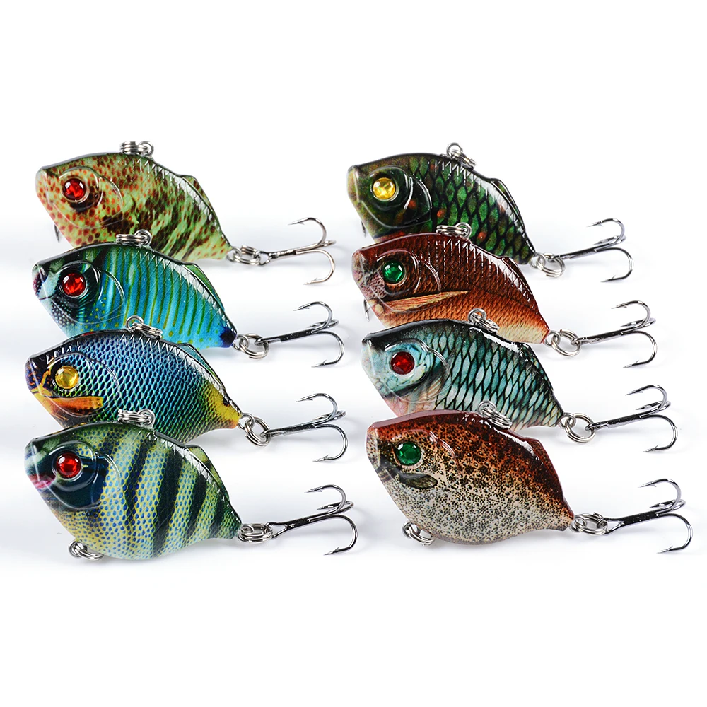 

4.5cm 8.8g Mini VIB Fishing Lures with Treble Hooks 3D Eyes Lifelike Fishing Bait Artificial Hard Bait Lure