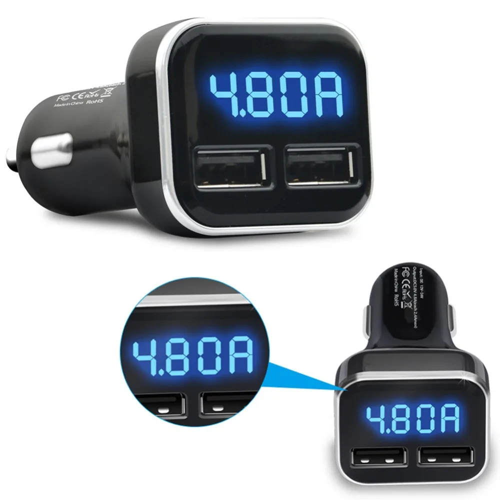 Dual USB Car Charger 4.8A Adapter LED Display Fast Charging For iPhone