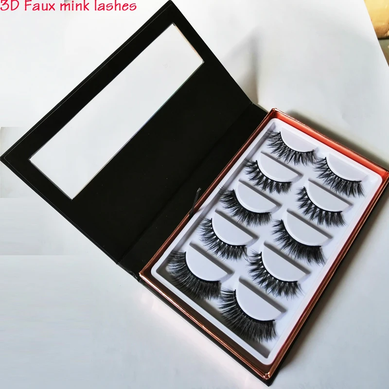 

Thick Messy Natural False Eyelashes Makeup Soft Eye Lashes 3D Mink Lashes rectangle box hand made black band custom package box