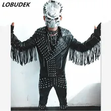 Мужская Черная куртка из искусственной кожи с заклепками, брюки, наряд для выпускного вечера, Блейзер, костюм, пальто, бар, DJ, сценический наряд, модная певица, танцовщица, звезда