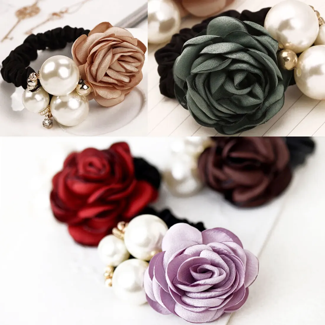 

Pearl Hair Ring High Elastic Korean Camellia Water Drill Flower Head Rope Sweety Cute Hair Rope Korean Version Hair Styling Tool