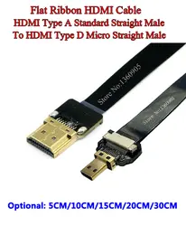 5/10/15/20/30 см HDMI плоский кабель Стандартный Прямо мужчин HDMI Micro прямой мужской, плоский экранированный гибкий мягкий кабель FPV-системы