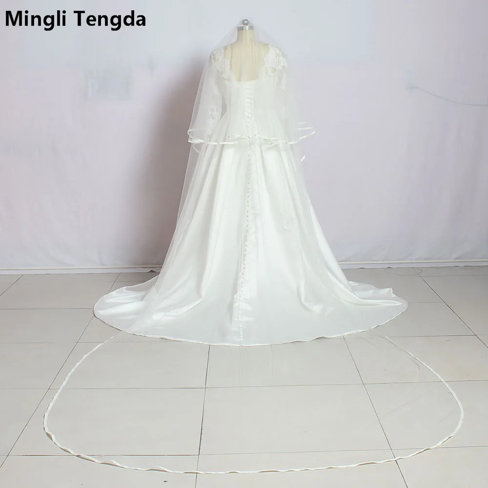 

2018 Wedding Veil Ribbon Edge Catheral Bridal Veils with Comb Two Layers Velos De Novia Wedding Accessory Voile Mingli Tengda