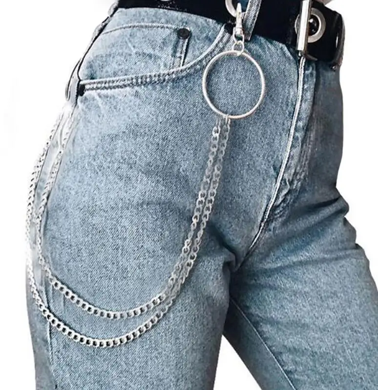 45 см длинный металлический кошелек, цепочка на пояс, панк-рок брюки, брюки-хипстер, джинсовый брелок, серебряное кольцо, клипса, мужские ювелирные изделия в стиле хип-хоп - Цвет: Double Chain