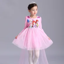 Костюм платье Анны и Эльзы для девочек; платье принцессы с длинными рукавами для маленьких девочек на свадьбу с накидкой; Robe fille enfant cosplay Sophi; детское платье