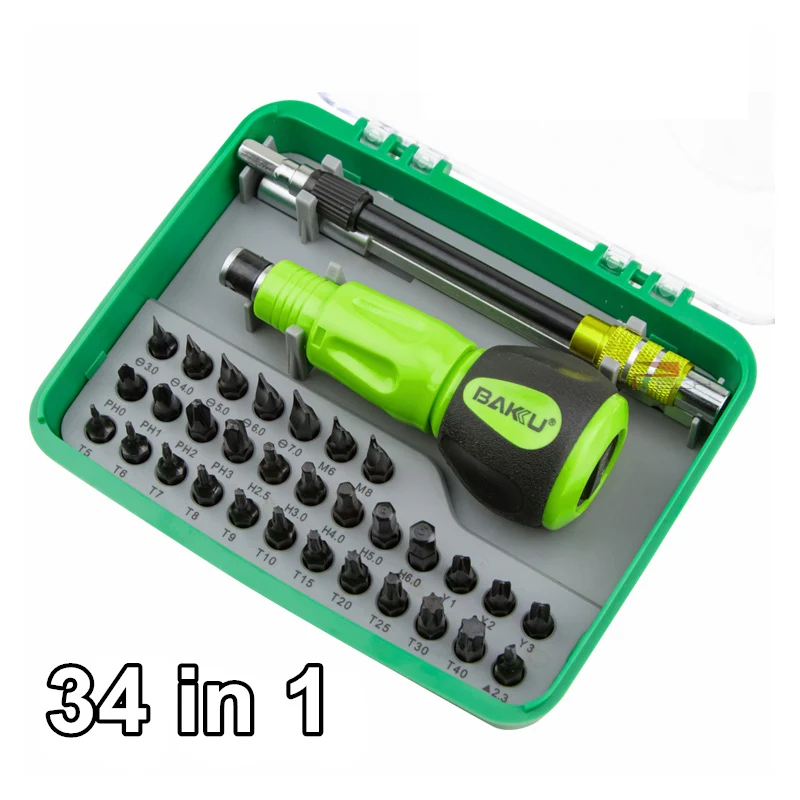 34 in 1 Screwdriver Set Bits BAKU Professional Hardware PC Computer Electronic Repair Multi Tool Kit with Flexible Shaft