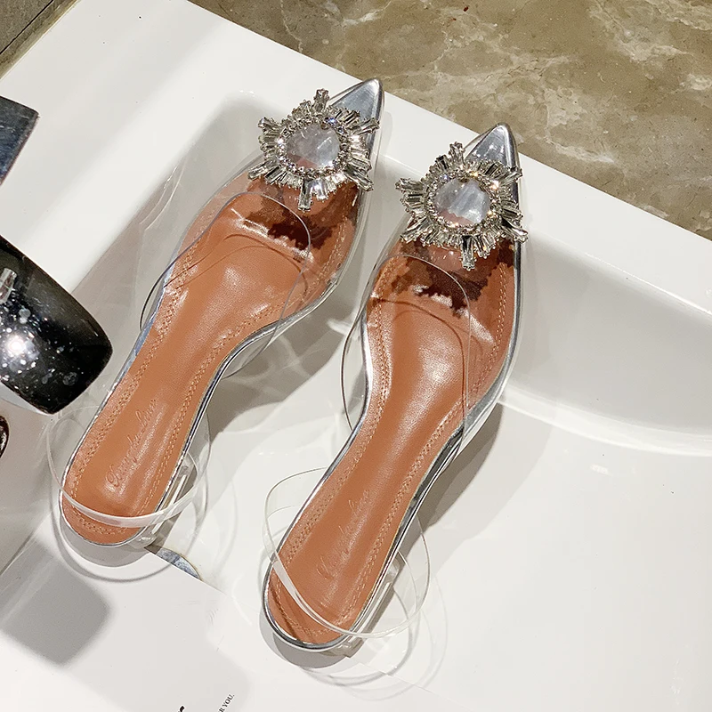 Прозрачные босоножки; Новинка года; женская летняя обувь со стразами; женские босоножки на высоком каблуке с острым носком; Y10131 - Цвет: 2cm heel