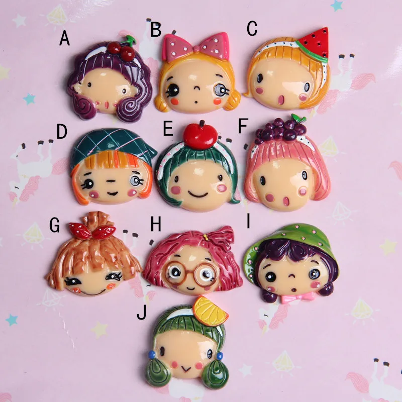 10 шт. плоские резиновые Кабошоны Kawaii мультфильм фрукты девушки украшения для скрапбукинга Diy телефон Hairbow аксессуары