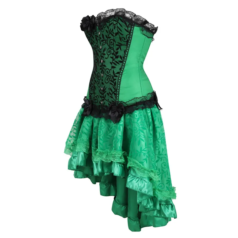 Women Burlesque Dancer Dress Sexy Bustier Corset Gothic Lace Vintage Corset Dress With Skirt Set Poison Ivy Costumes Plus Size