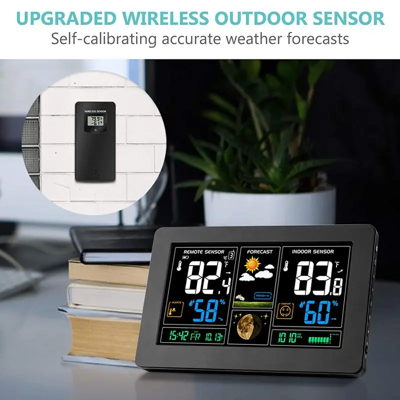 

Indoor Outdoor Weather Station,Digital Color Forecast Station with Sensor,Home Alarm Clock with Temperature Alerts,Charging US