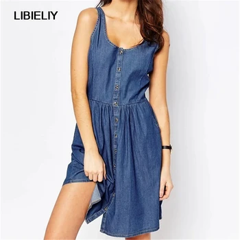 

New Cold Shoulder Solid Mini Denim Dress Women Nice Summer Fashion Sleeveless A-line Dresses Woman Casual Dresses Female Ladies