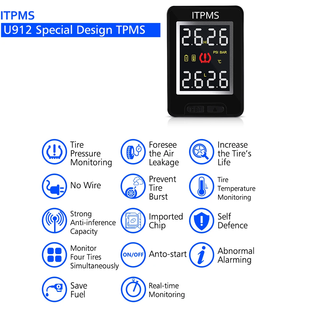 U912 автомобиль TPMS беспроводной Авто Система контроля давления в шинах с 4 внешними датчиками ЖК Встроенный монитор для Toyota