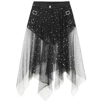 

Star mesh stitching jeans women's shorts high waist black sexy charming hot pants