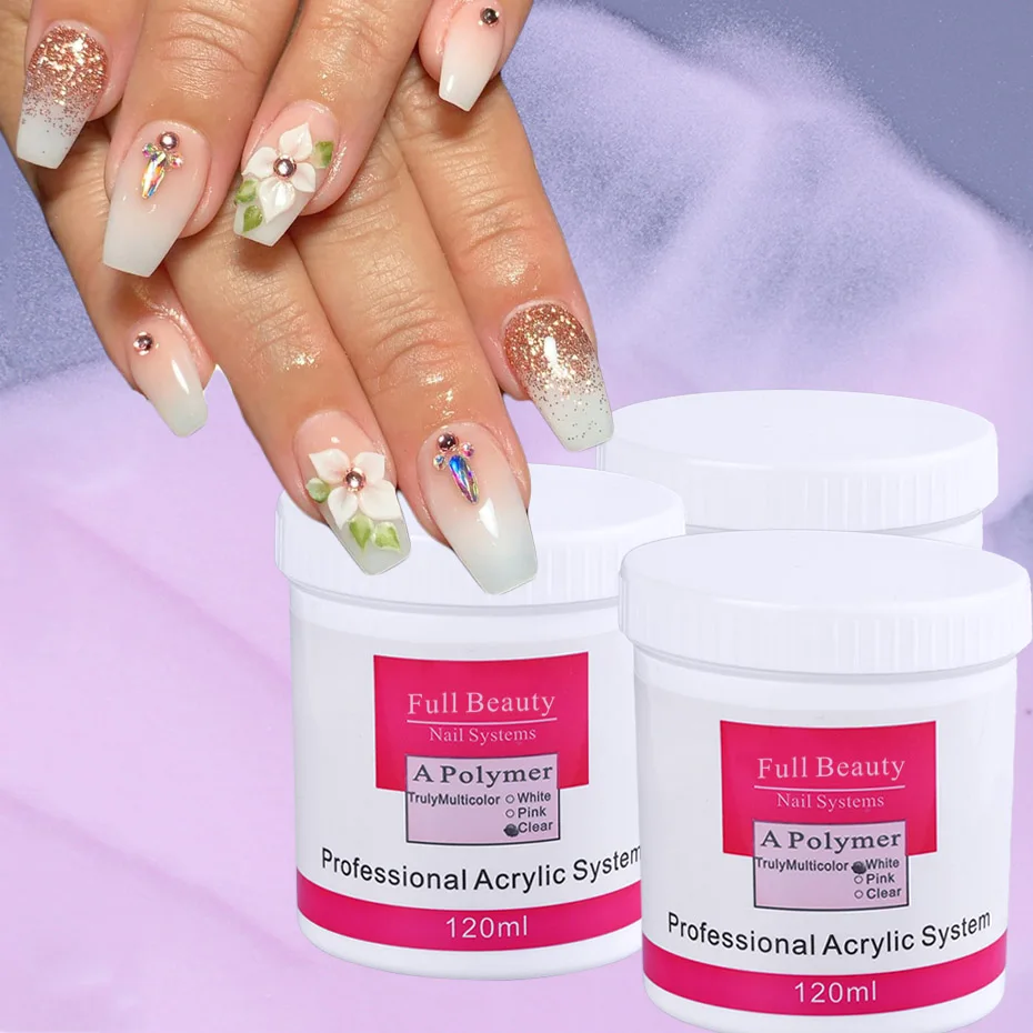 

3pcs Acrylic Powder 3D Nail Tips Nail Glitter Builder Clear Pink White Polymer Powder Poly Gel Manicure Accessory Flakes JI789-1