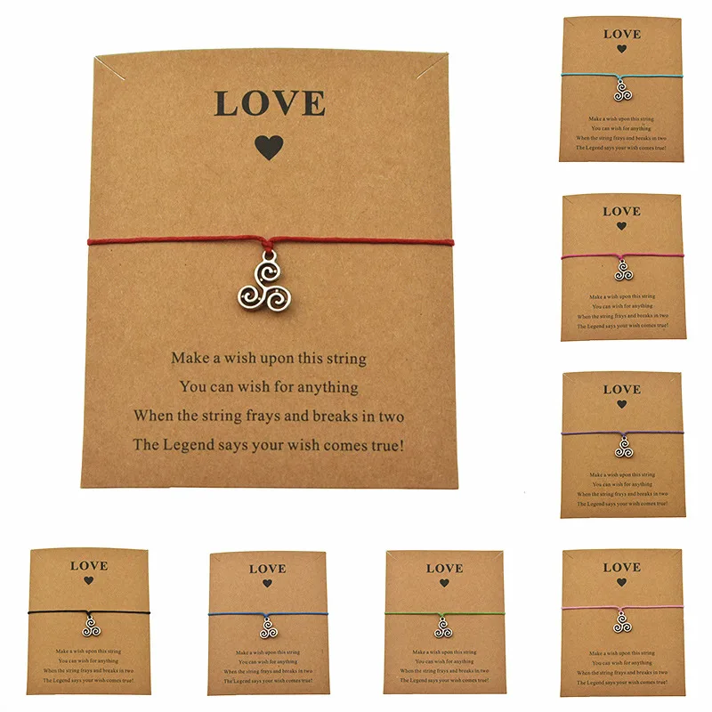 

Personality Lucky Triskele Triskelion Knot Triple Spiral Charm Bracelets Make a Wish Love Cards Women Men Party Unique Jewelry