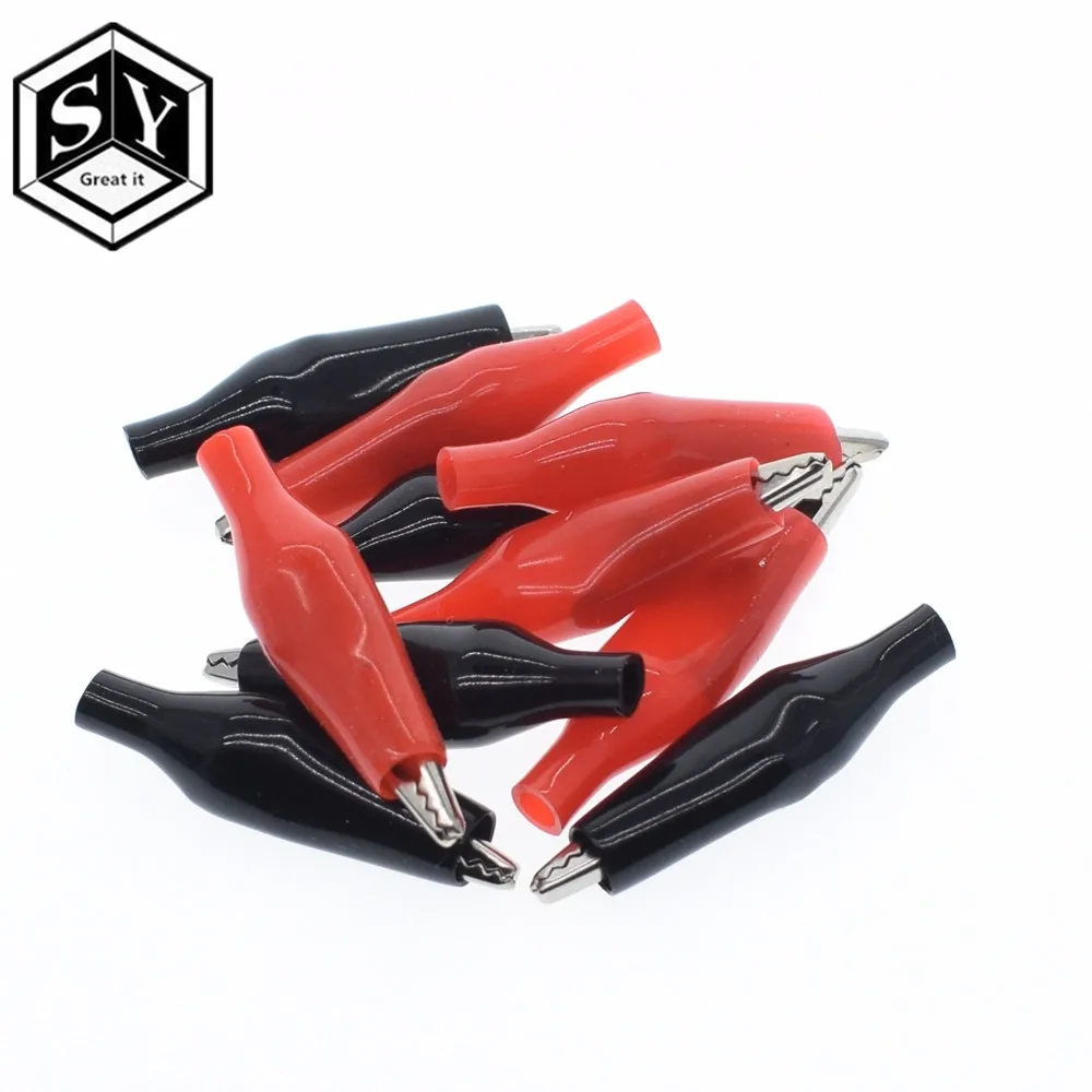 

10pcs/lot 28MM Metal Alligator Clip G98 Crocodile Electrical Clamp for Testing Probe Meter Black and Red with Plastic Boot Rated