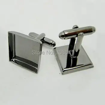 

Blank Cufflinks Settings with Square Deep Wall Bezel Cabochons Bases Men's Metal Cuff links Findings Gunmetal Black tone Plated