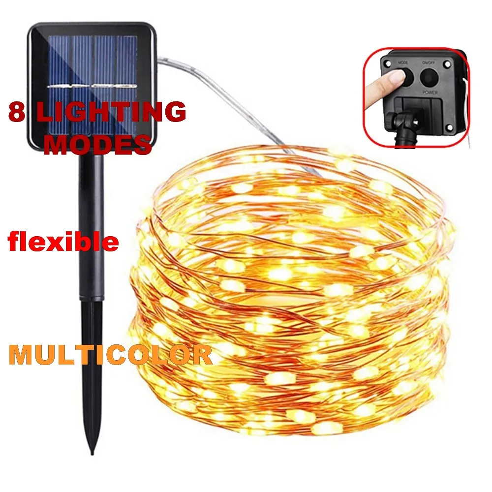 

8 modes multicolor Holiday Lighting outlet lights Solar wire string Led battery box outdoor waterproof 2/5/10 meters lamp Deco
