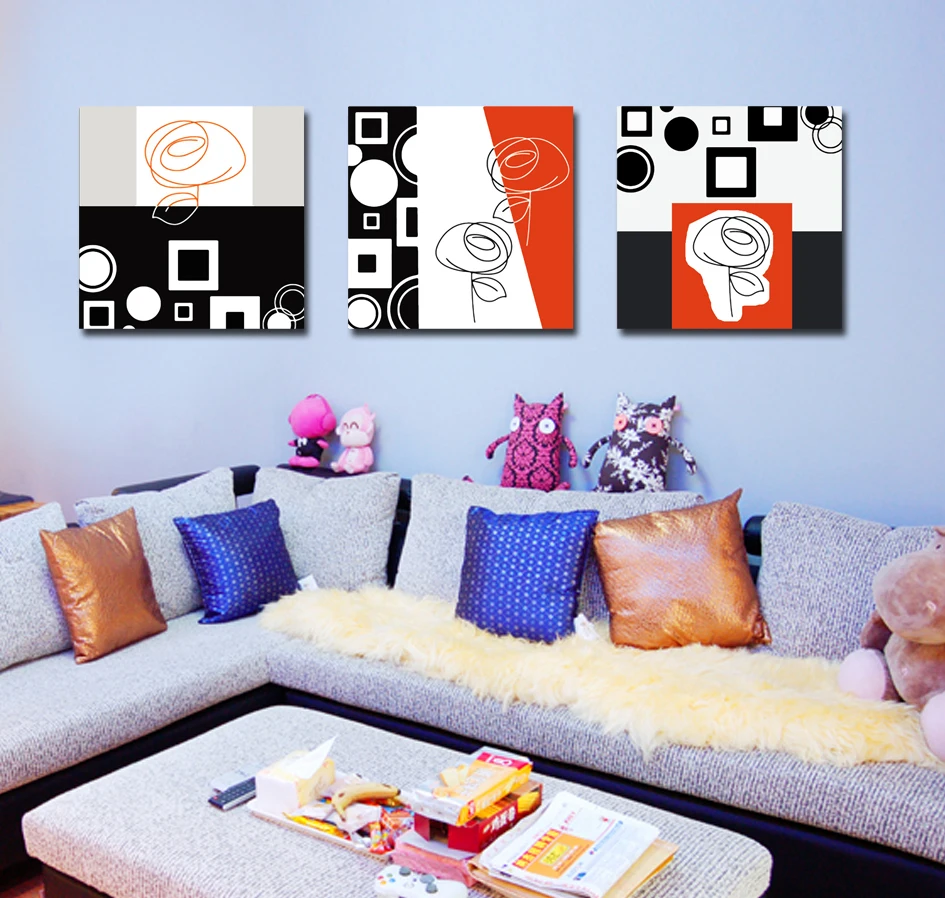 black white and red abstract prints on canvas 3 pieces Wall Art Home