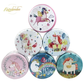 

NICROLANDEE 6pcs 6.6 inch Unicorn Containers with Lids Vintage Storage Tin Round Coffee Tea Leafs Cans Holder Jewelry Gift Box