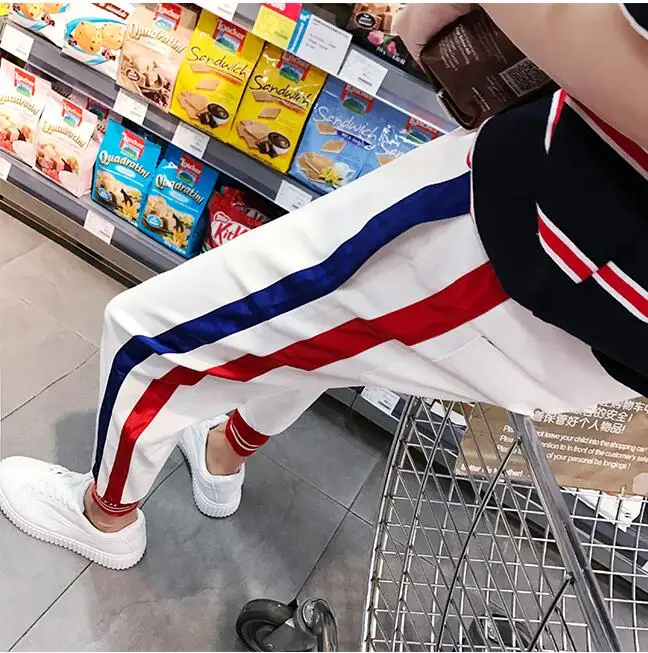 M-2XL! летние корейские стильные мужские красные и синие полосатые штаны, Молодежные Мужские штаны, штаны для ног