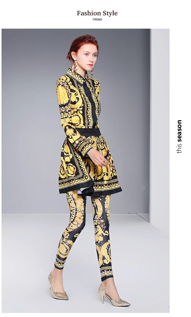 Женский костюм с золотистым леопардовым принтом, блузка с длинным рукавом+ полуюбка+ брюки-карандаш, роскошный дизайнерский подиумный комплект из 3 предметов, осень