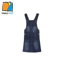 YKYY YAKUYIYI Solid Blue Denim Girls Dress Bottoms Pockets A-line Kids Overalls Baby Suspender Dress Children Clothing