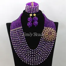 Мода года с украшением в виде кристаллов заявление ожерелье, набор в нигерийском стиле Африканские свадебные бусы Набор украшений 10 рядов Свадебные ALJ028