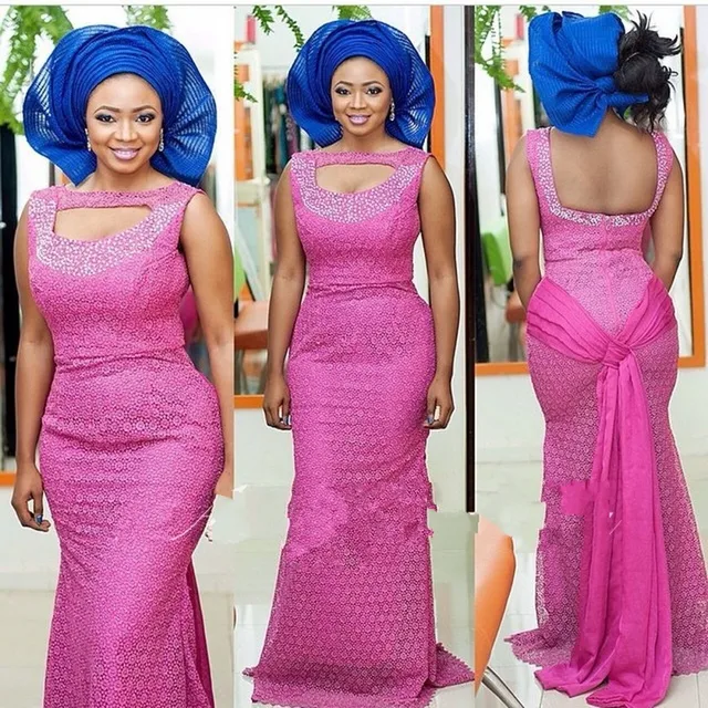 Lace Evening Dresses Beaded One Shoulder Nigerian Fashion Vestido De Lace Evening Dresses Beaded One Shoulder Nigerian Fashion Vestido De Festa Long Dress Crystal Mermaid