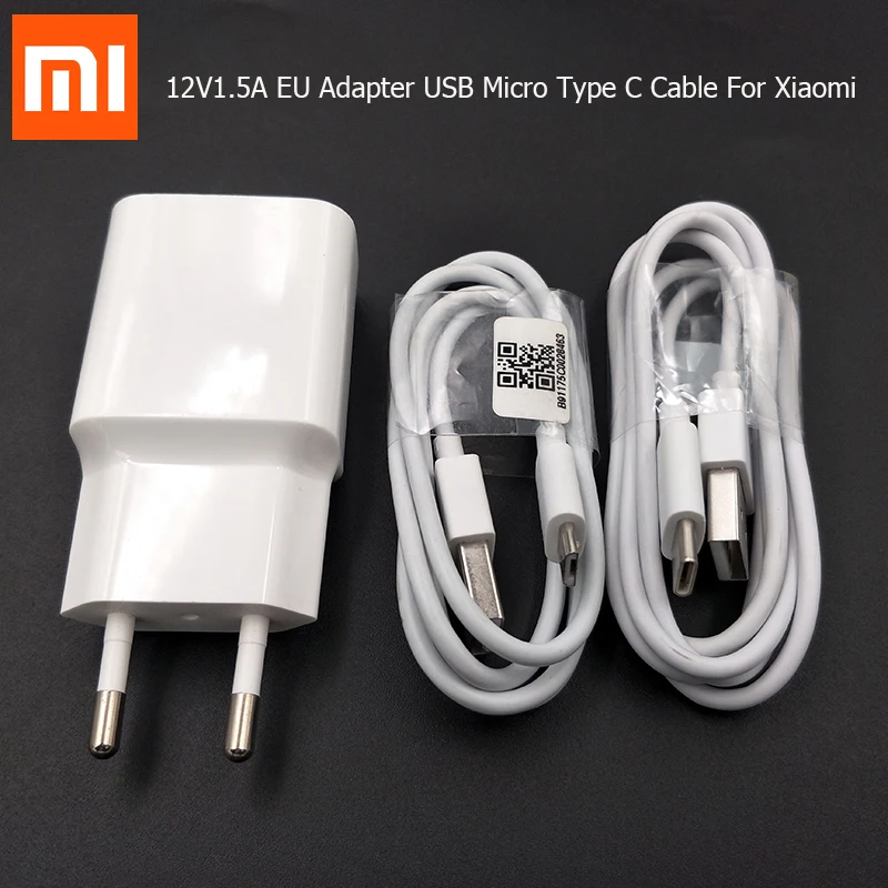 

Original XIAOMI 12V1.5A EU Fast Charger,Micro usb/type C Cable for mi 9 se 9t mi 8 a2 max 3 mix3 redmi 7 6a 7a k20 pro note 5 7