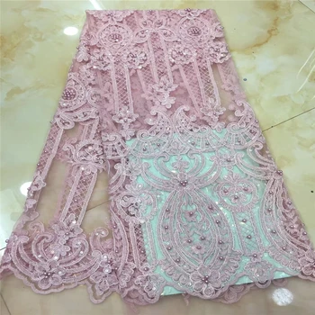 

VILLIEA French Laces Fabrics High Quality Tulle French Pink Color Latest African Laces 2019 Beaded Lace Fabric For Wedding