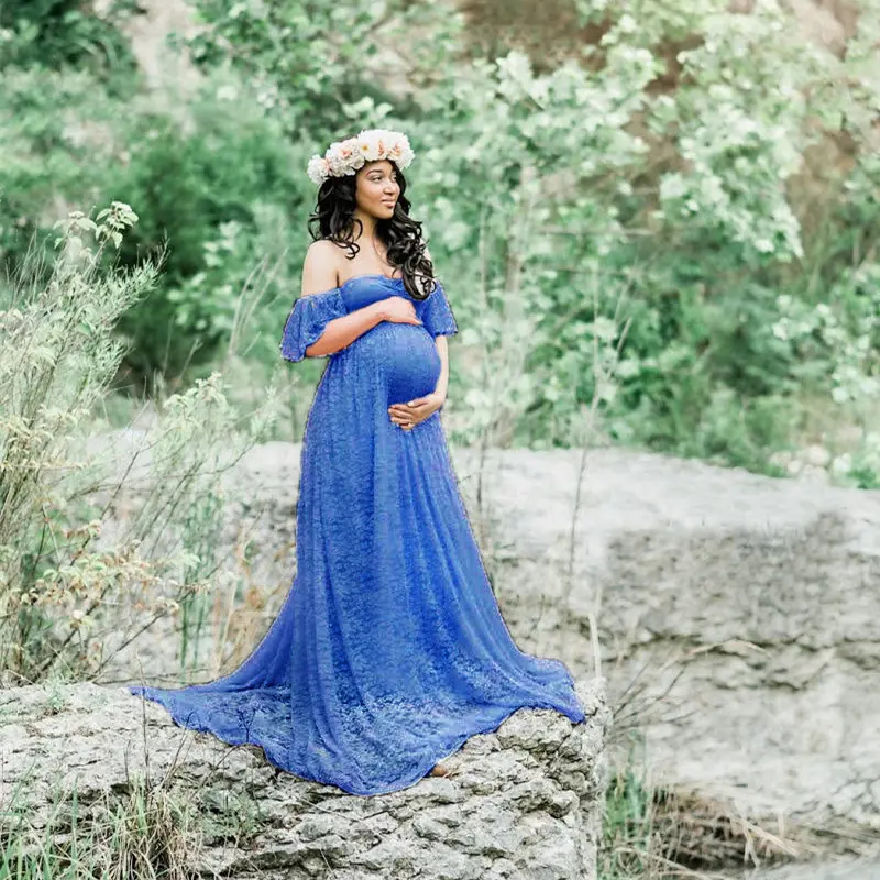 Модные платья для беременных; Платье для фотосессии; коллекция года; кружевное женское платье макси для беременных; сексуальное платье без рукавов для беременных; Платье для фотосессии - Цвет: Blue dress