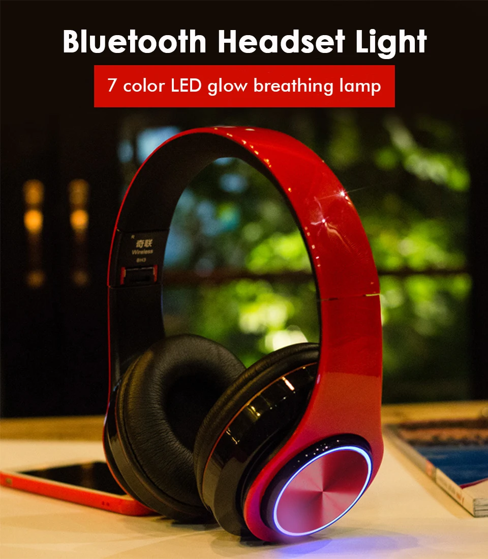 Bluetooth Headphone Luminous Wireless Headphones Bluetooth Bass Headset With Microphone  mp3 player for iphone samsung galaxy (1)