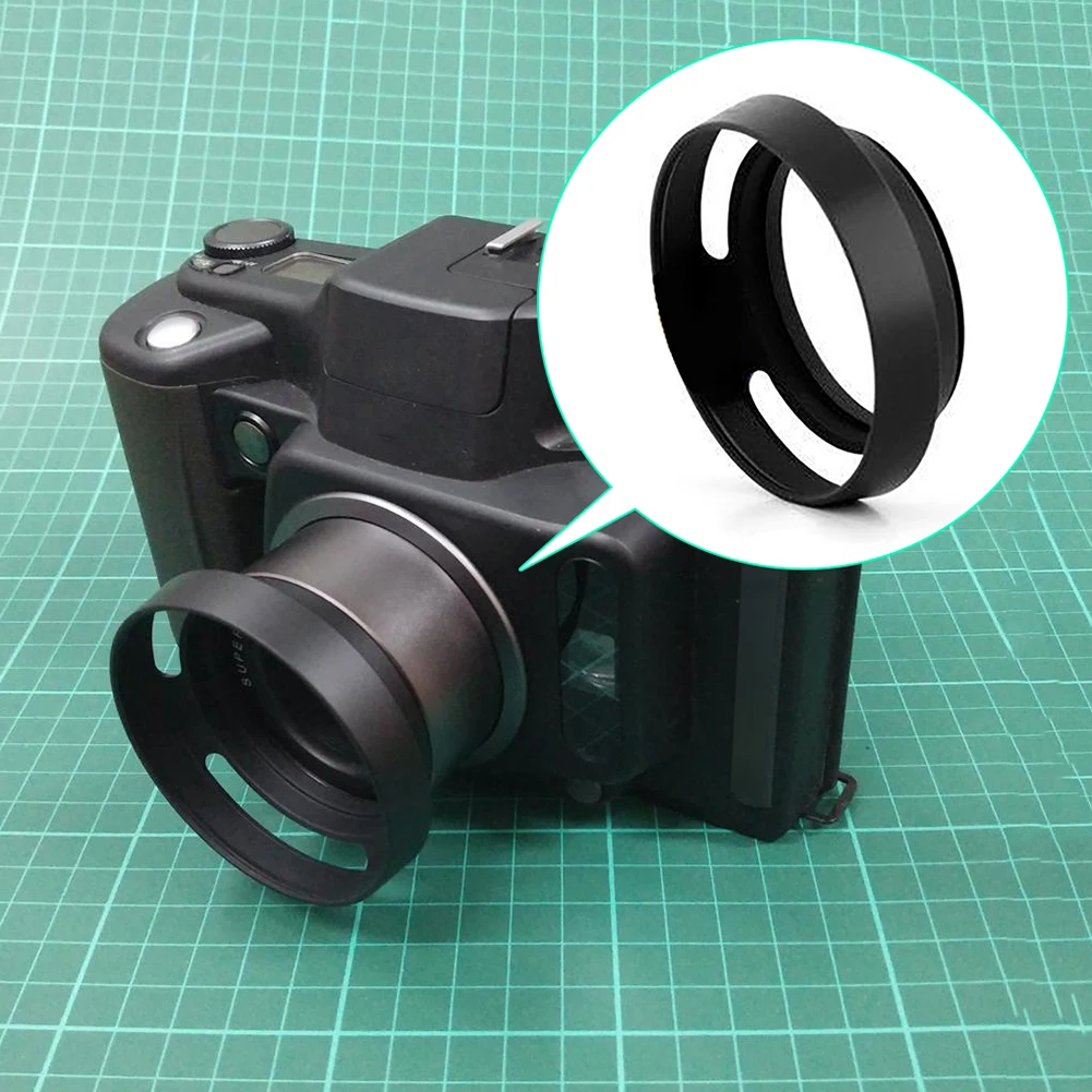52mm Aluminum Alloy Full Metal Black Camera Lens Hood Cap Photography