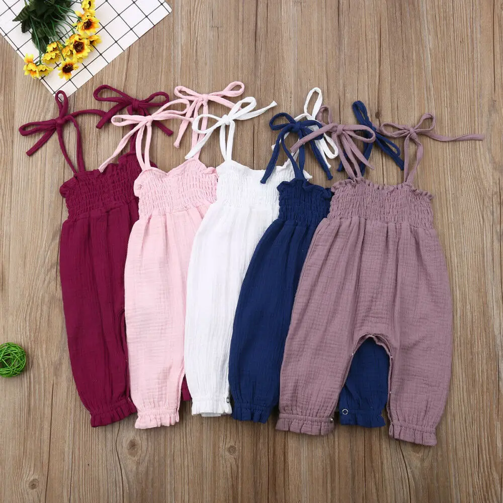 

Newborn Baby Girl Clothes Off Shoulder Solid Color Strap Romper Jumpsuit Outfits Sunsuit