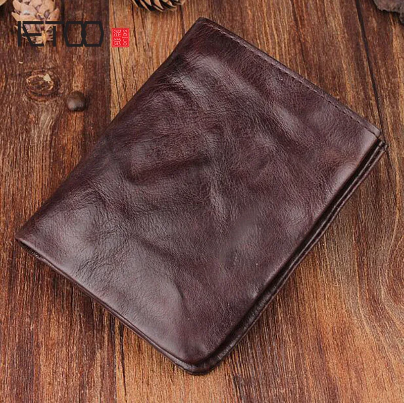 

AETOO Vintage hand-fold wallet full leather short paragraph leather men and women wallet vertical section simple youth Vintage