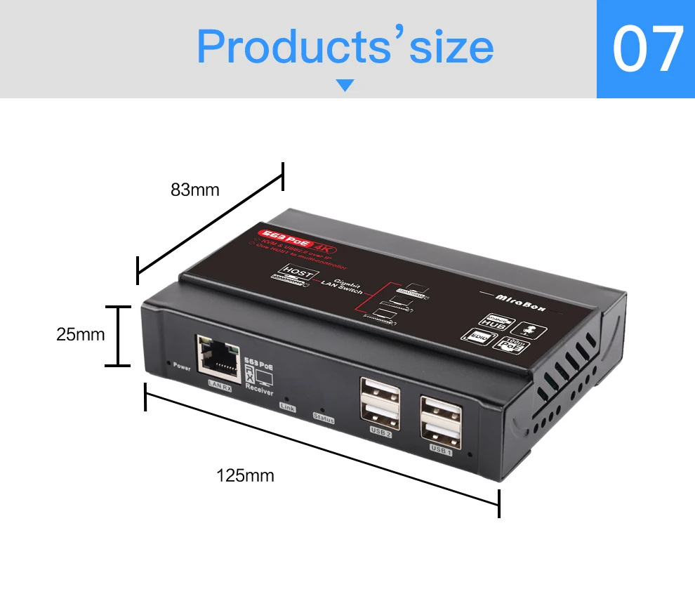 Mirabox 100m 4K KVM USB HDMI по IP Cat5e Cat6 удлинитель Поддержка 802.3af POE, USB2.0 сквозной, 4K@ 30 Гц 4:4:4, задержка