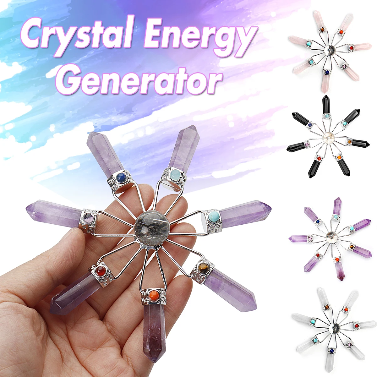

7 Chakra Quartz Crystal Pyramid Energy Generator Original Orgone Chakras Stone Reiki Healing Balancing Spiritual Therapy Figur
