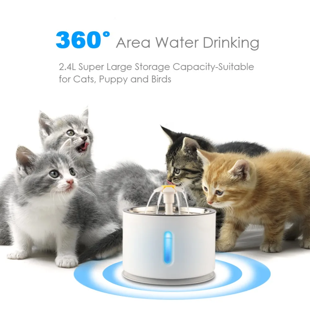 2.4L Automatic Pet Cat Water Fountain With LED Electric Mute Water Feeder USB Drinker Bowl Pet Drinking Fountain Dispenser